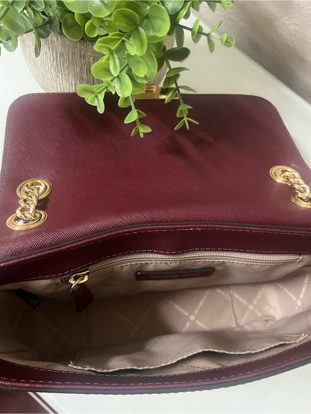 Michael Kors Brandi Medium Saffiano Leather Shoulder Bag In Merlot - Picture 7 of 9